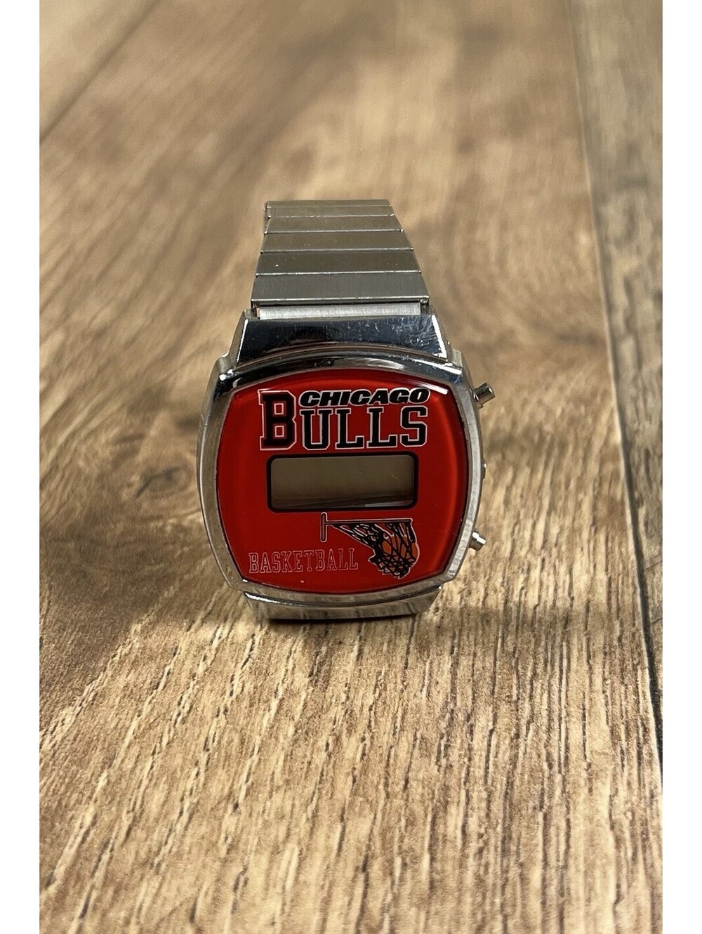 Rare 90s Chicago Bulls Watch Stretch Silver Digital Vintage NBA Basketball MJ